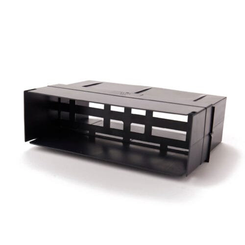 EasyTrim black cavity sleeve with open‑grid front section and extended internal sleeve for maintaining airflow through brick walls.