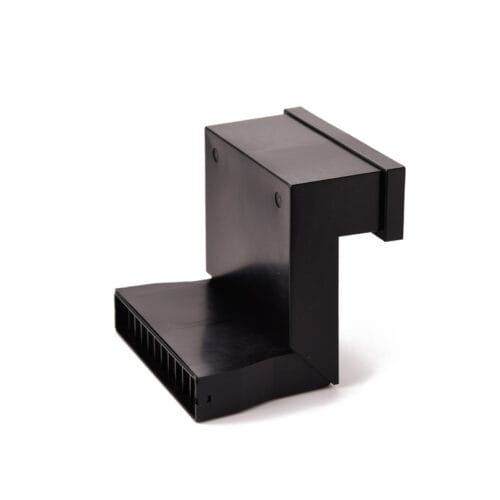 EasyTrim telescopic underfloor vent in black, featuring adjustable stepped body and front ventilation grille for sub‑floor airflow.