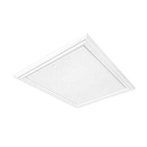 EasyTrim traditional‑style loft access hatch in white with decorative moulded frame and flush drop‑down door
